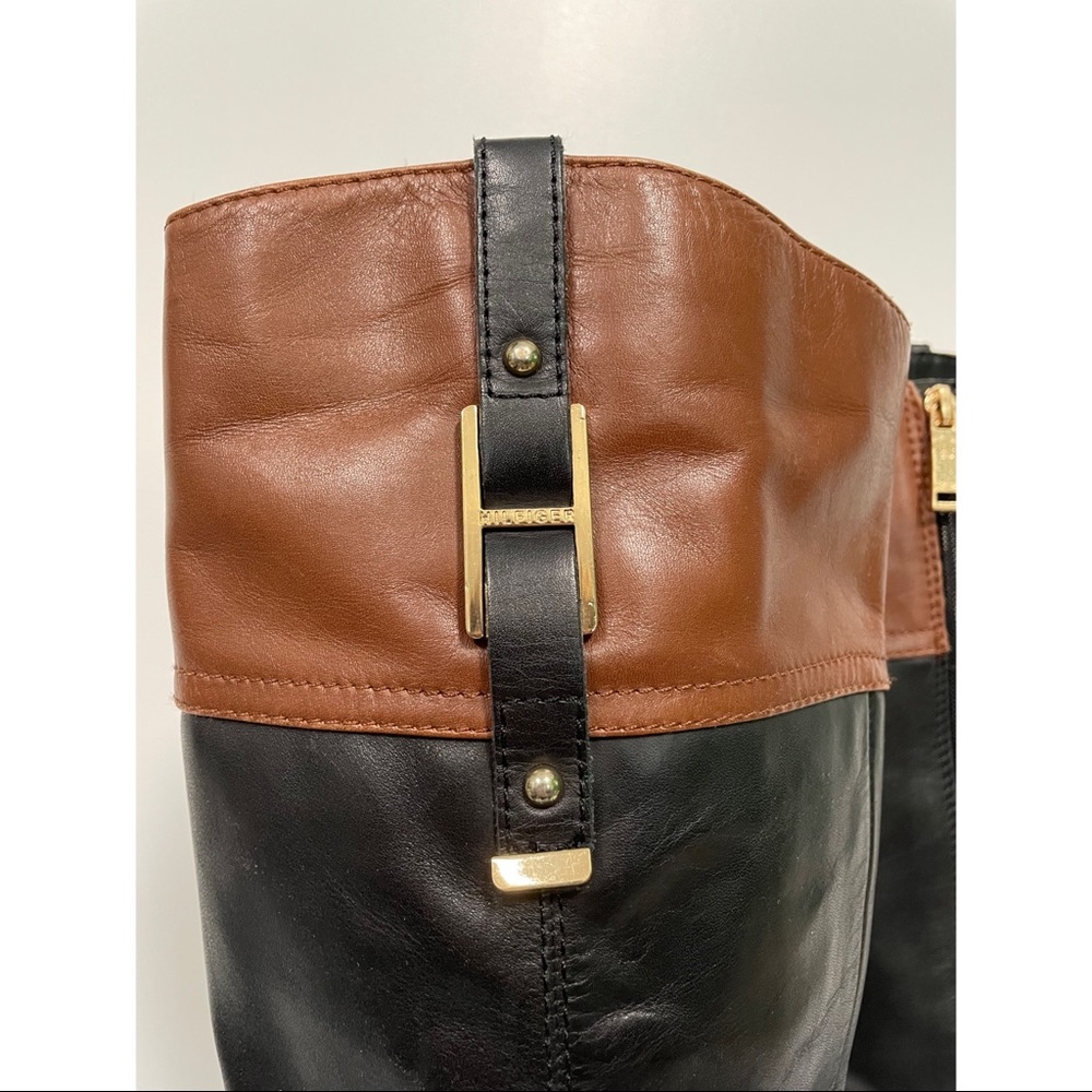 Tommy Hilfiger Gibsy Leather Riding Boots Black & Brown Size 6.5 - Picture 5 of 8